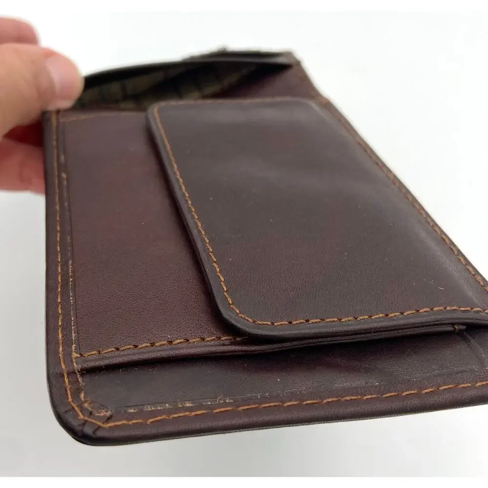 Vintage Liz Claiborne Mens Leather Wallet Dark Brown Bi Fold Like New